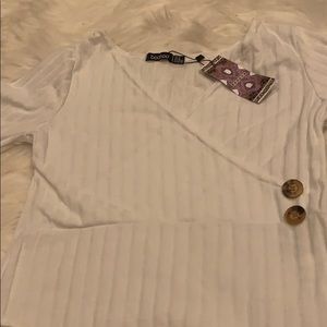 Wrap Front Ribbed Button Bodysuit